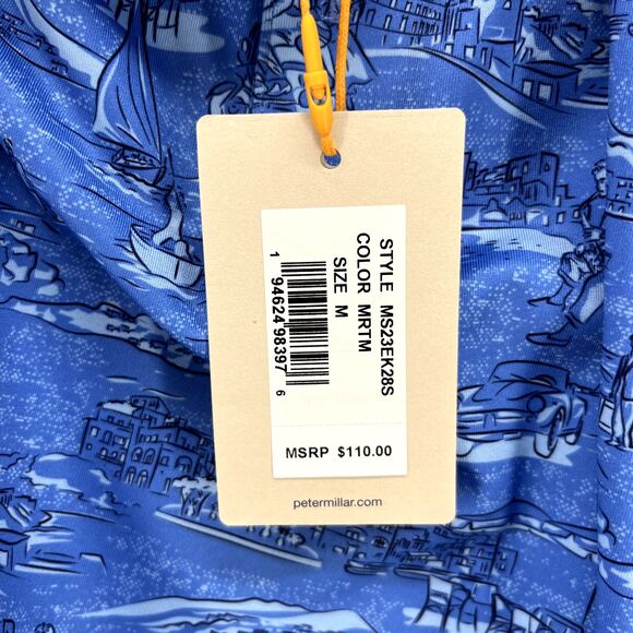 Peter Millar Summer Comfort Crown Sport Polo Shirt Men's Medium Blue print $110 - Picture 11 of 16